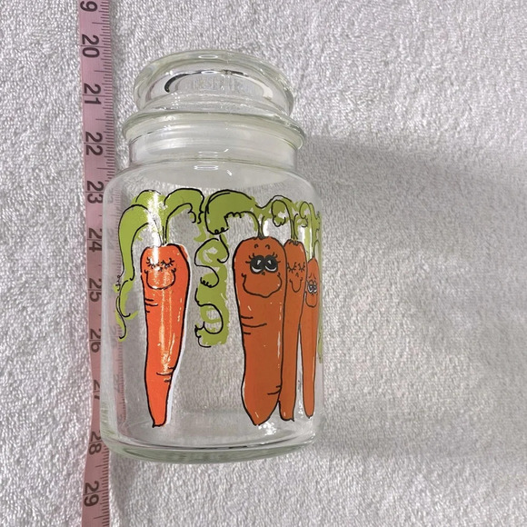 Vintage Anchor Hocking Hildi Cartoon Carrots Glass Canister With Lid - Picture 13 of 13